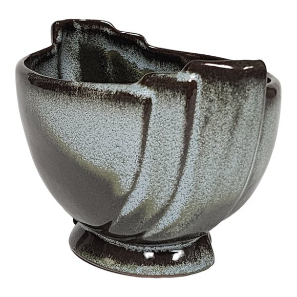 Frankoma Pottery #35 Footed Bowl Prairie Green & Brown Clay Serving Dish - Picture 2 of 8